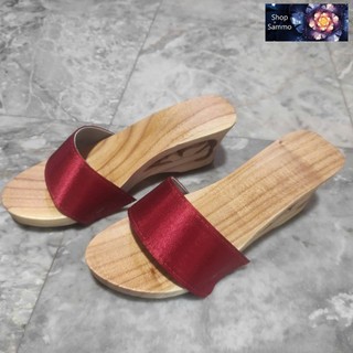 Guốc Gỗ Guốc Mộc Cao 7 Phân Đế Xuồng Quai Lụa ( đế cao su 2 lớp )