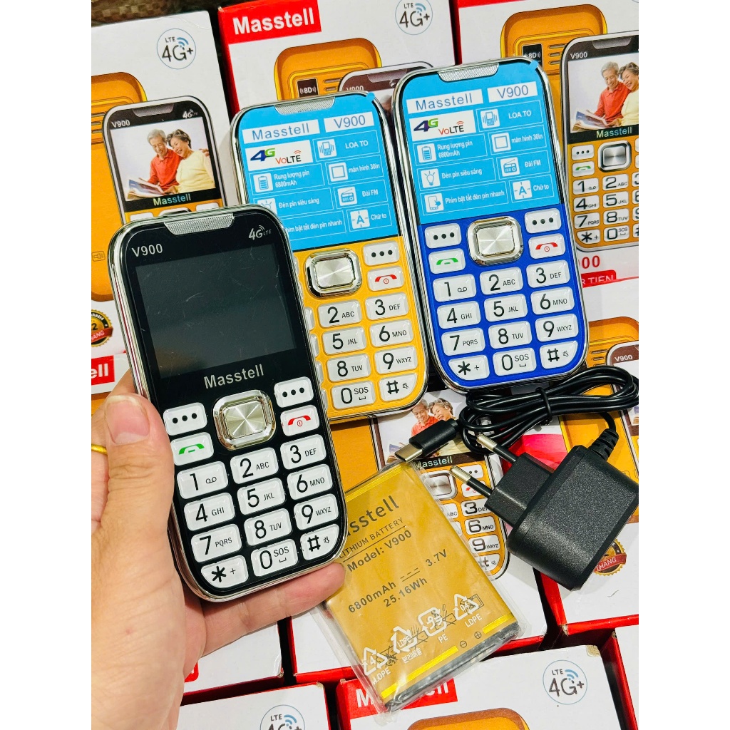 Điện thoại cho người già Masstell V900 sóng 4G pin SIÊU TRÂU giá RẺ CHẤT LƯỢNG CAO BẢO HANH 12 THÁNG