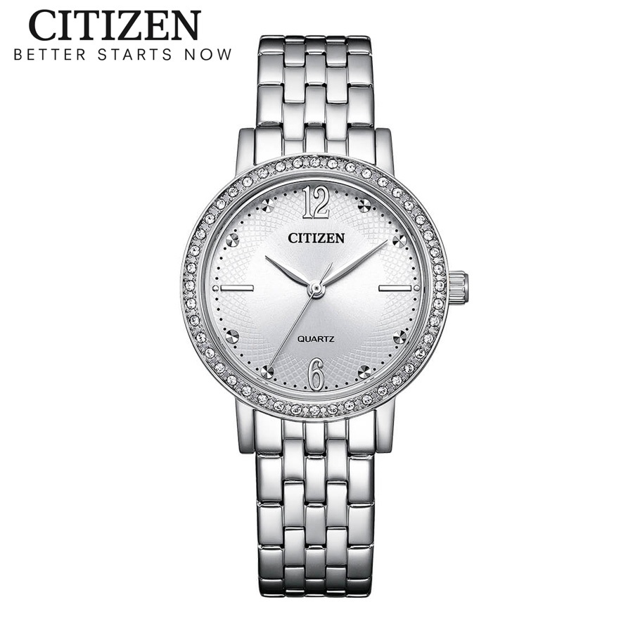 Đồng Hồ Nữ Citizen Pin-Quartz Đính Đá Swarovski Dây Thép Không Gỉ EL3100-55A - Mặt Trắng (31mm)