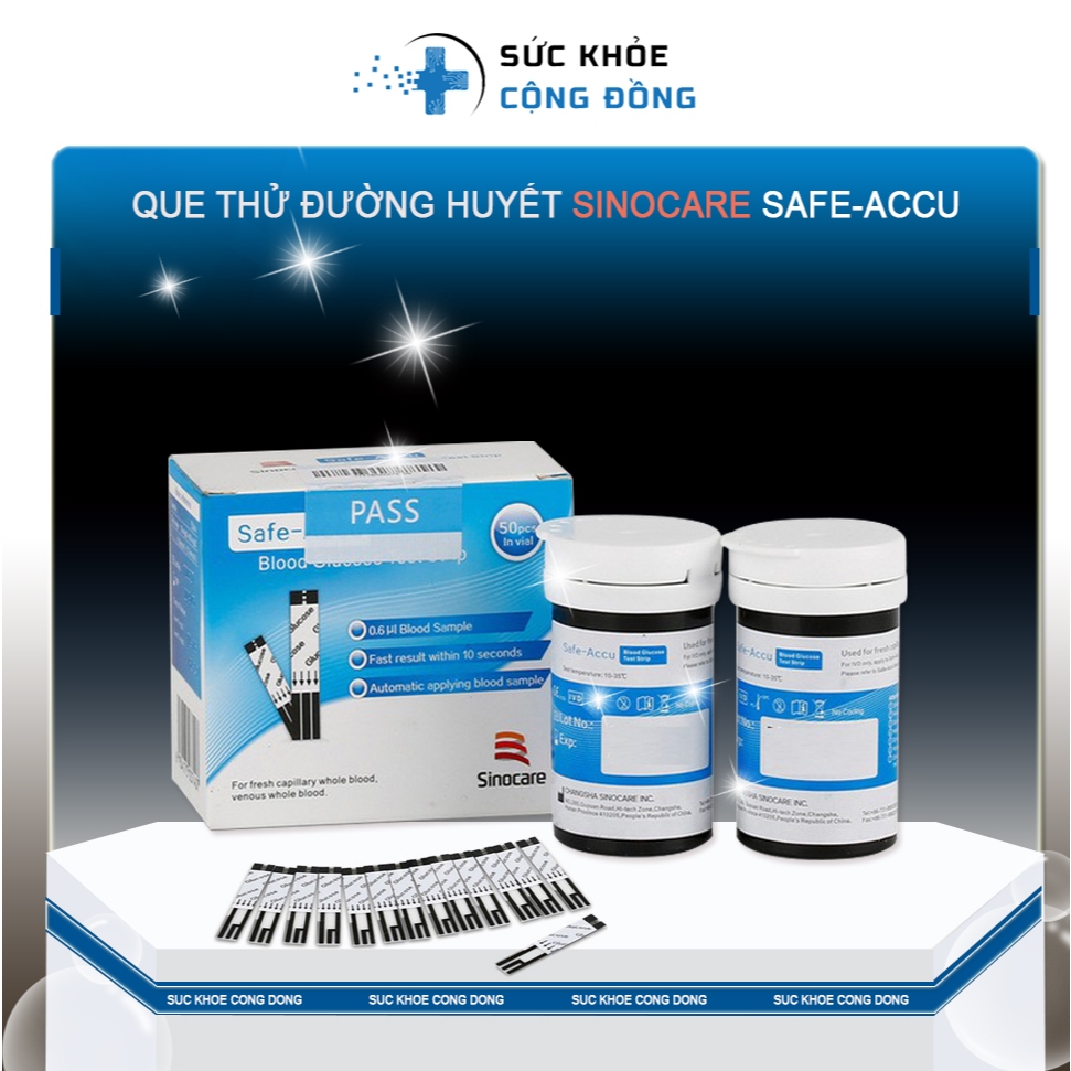 Que Thử Đường Huyết Safe Accu SINOCARE ( 50 que , 25 Que )