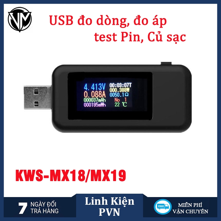 USB Đo Dòng - Đo Áp ,Test pin sạc, Củ Sạc, Dung Lượng Pin KWS-MX18 KWS-MX19