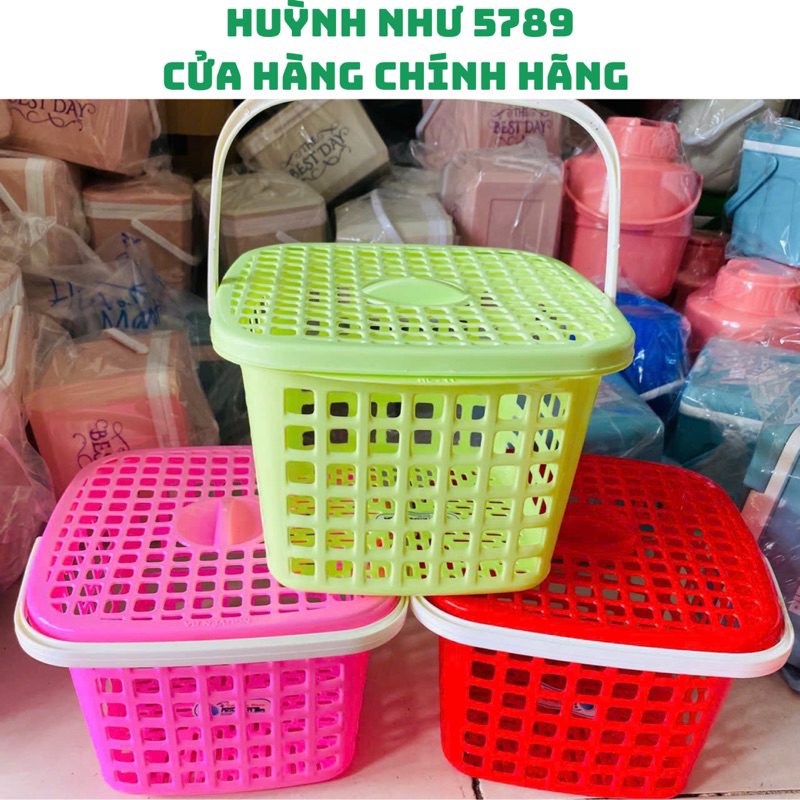 [CHÍNH HÃNG]Rổ quai xách có nắp  (nhỏ xinh dễ thương)size lớn cao 15cm
