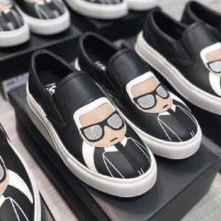 Giày Lười Nam S.li.pon K.a.r.l Da PU Đế Cao Su Non Cao Cấp Thêu Hoạ Tiết Thêu Hình Người Đeo Kính Phong Cách Boy Phố