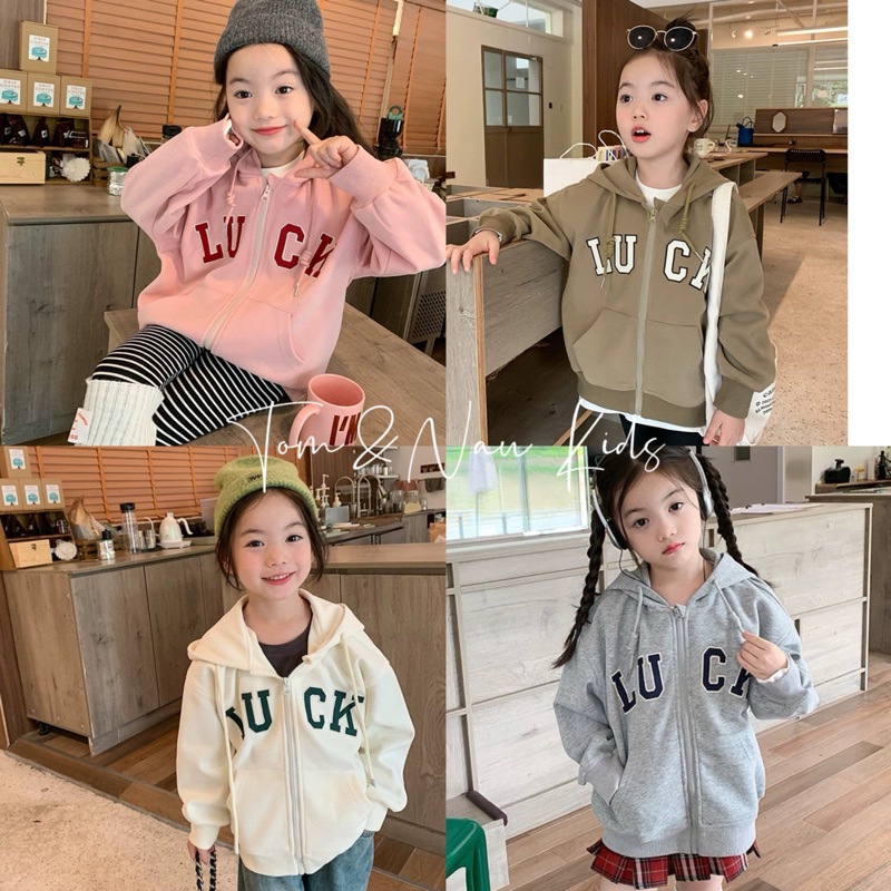  K4-  tomnaukid  Áo khoác hoodie khoá kéo nỉ cho bé gái size từ 9-40Kg 