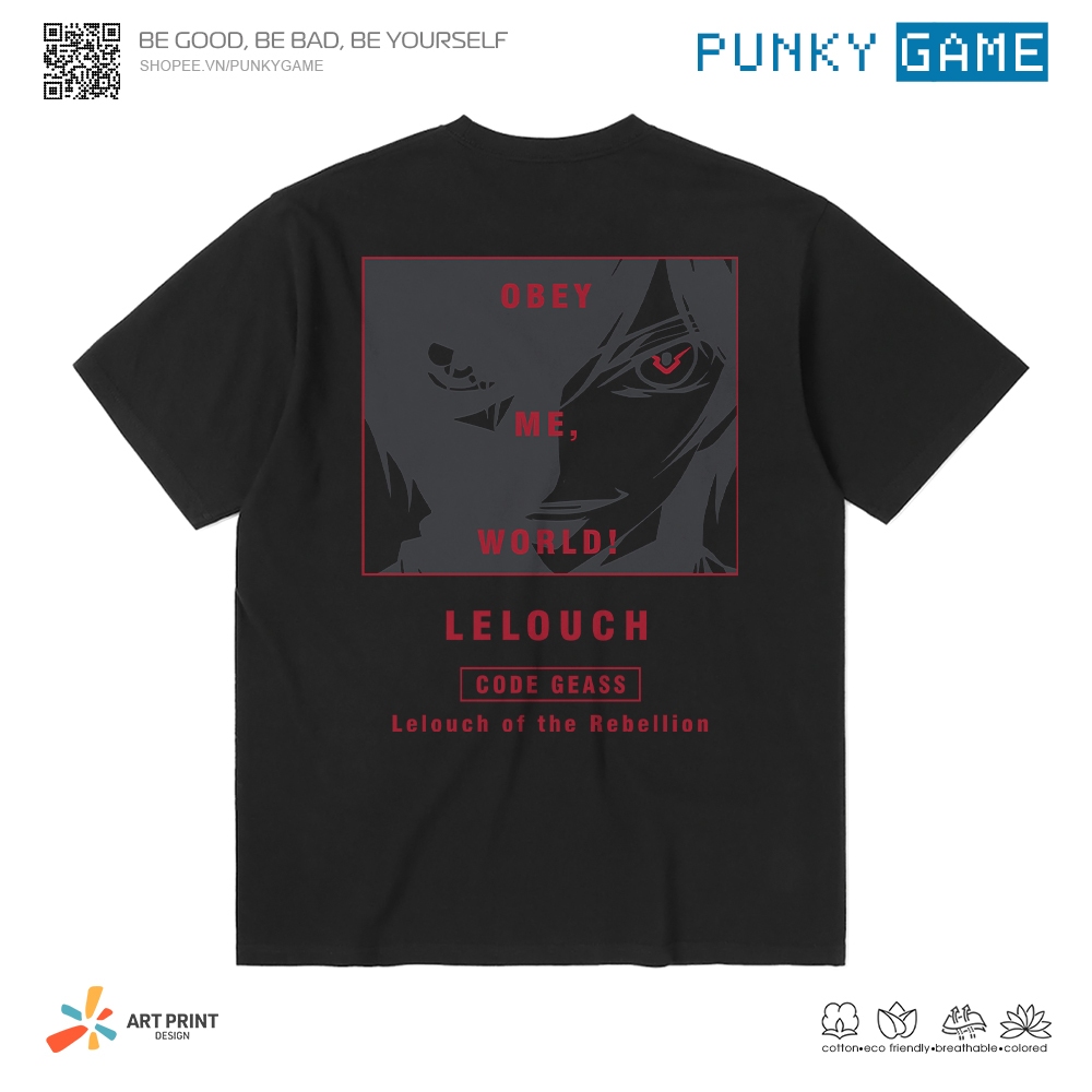 Áo thun Unisex Code Geass Lelouch of the Rebellion 'World, follow me' Cotton 100% ngắn tay