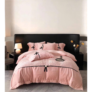 Chăn Ga Gối Nỉ Nhung Lông Cao Hoa Hồng CoCo Chanell (Set 4món)