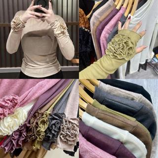 Áo thun dài đính hoa tay - A362