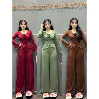 Bộ Quần áo tay dài đính hoa quần ống suông - L80