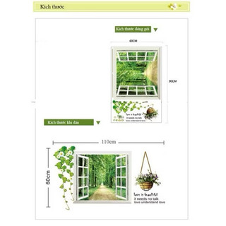 Decal dán tường Combo khung cửa sổ + xe đạp