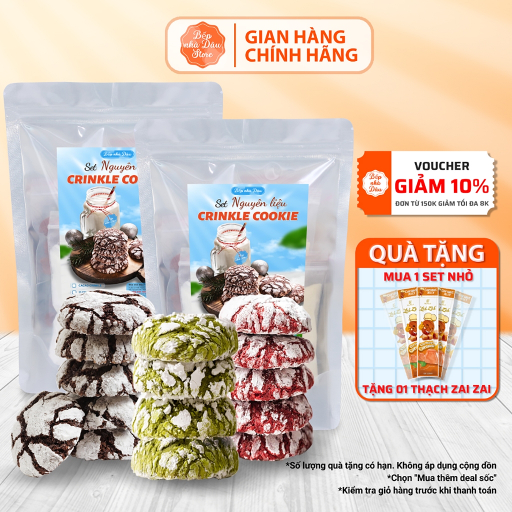 Set Làm Bánh Crinkle Cookie Thành Phẩm 20 Chiếc Nguyên Liệu Làm Bánh Quy Tuyết Bếp Nhà Dâu Store