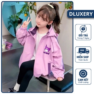 Áo khoác gió bé gái 2 lớp lót lông dày dặn in hình kuromi xinh xắn áo gió cho bé gái siêu cute 
