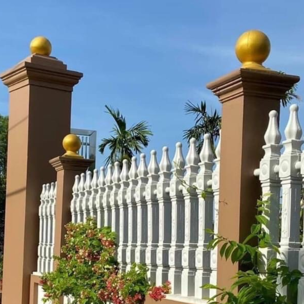 Khuôn đúc quả bóng, trang trí trụ rào, đầu cột đường kính bóng 20cm đế vuông 21cm chất liệu nhựa abs