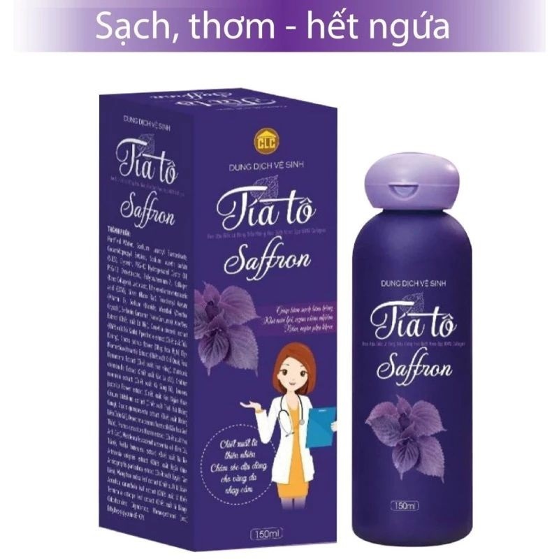 Dung Dịch Vệ Sinh Tía Tô Saffron Hết Khí Hư Nấm Ngứa Mùi Hôi Vùng Kín ddvs nước rửa phụ khoa, ddvs nữ tía tô 150ml