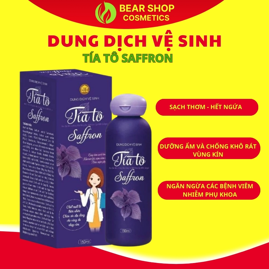 Dung Dịch Vệ Sinh Tía Tô Saffron Hết Khí Hư Nấm Ngứa Mùi Hôi Vùng Kín ddvs nước rửa phụ khoa, ddvs nữ tía tô 150ml