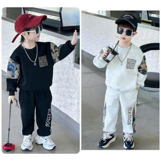 Bộ quần áo thu đông trẻ em 13-46kg dành cho bé trai mẫu chất nỉ da cá dày dặn giữ ấm tốt  ELE B16