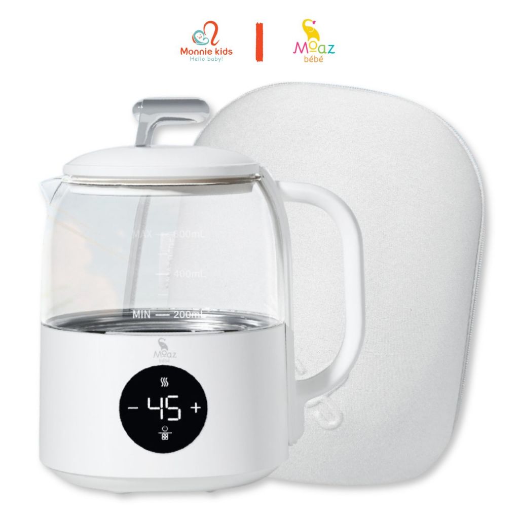 Ấm đun nước siêu tốc Moaz Bebe MB099 mini pha sữa giữ nhiệt cho bé 600ml kèm túi đựng - Monnie Kids