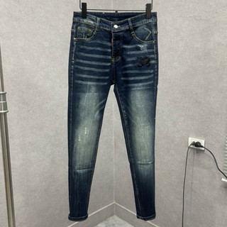 Quần Jean Nam DSQ2 D2 xanh trơn xước chấm sơn,Quần Bò DSQUARED 4 cúc wash mài màu xanh bạc đẹp