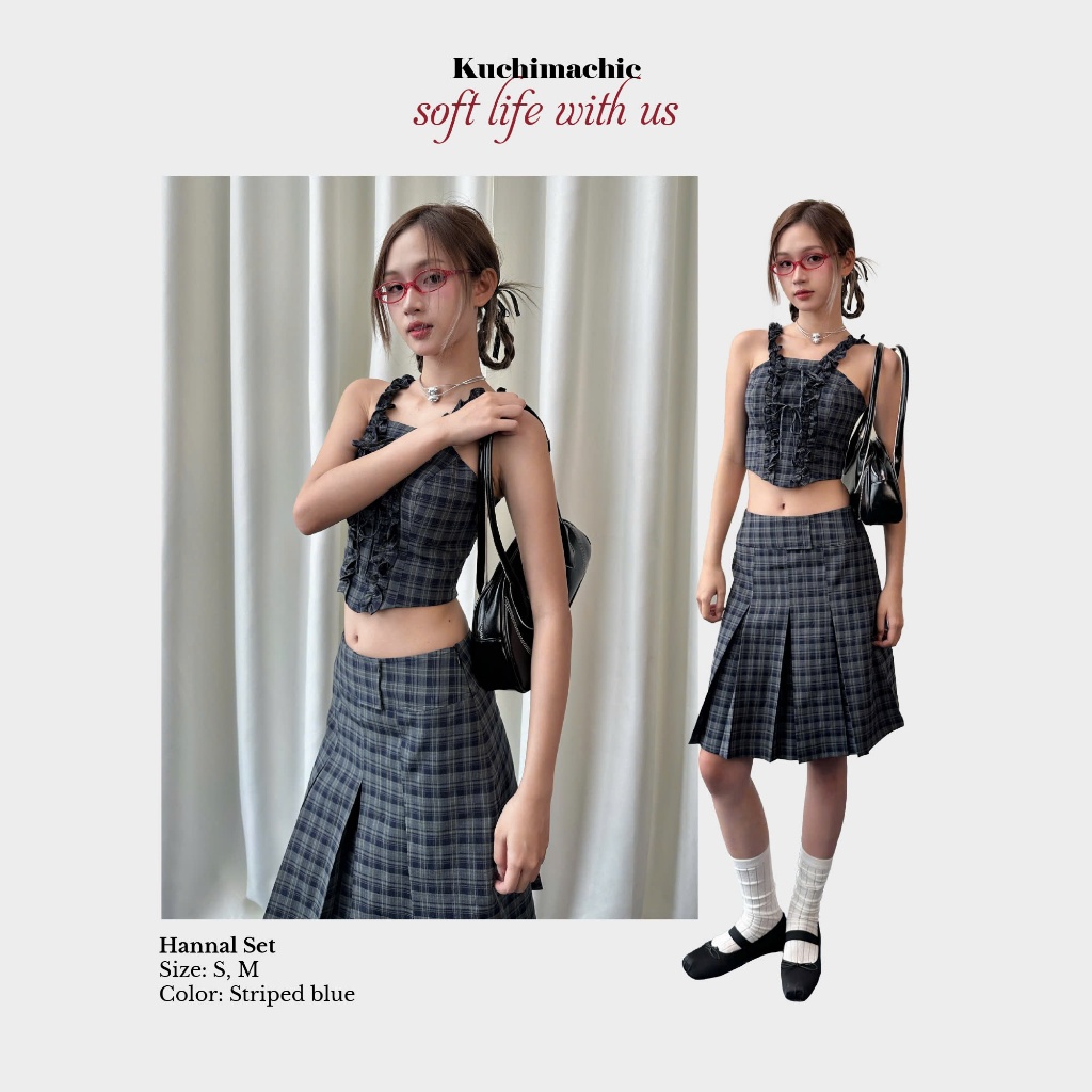 Kuchimachic -  (Hanah Set) Set áo Corset ( CÓ MÚT NGƯC) / Chân váy kẻ dáng dài