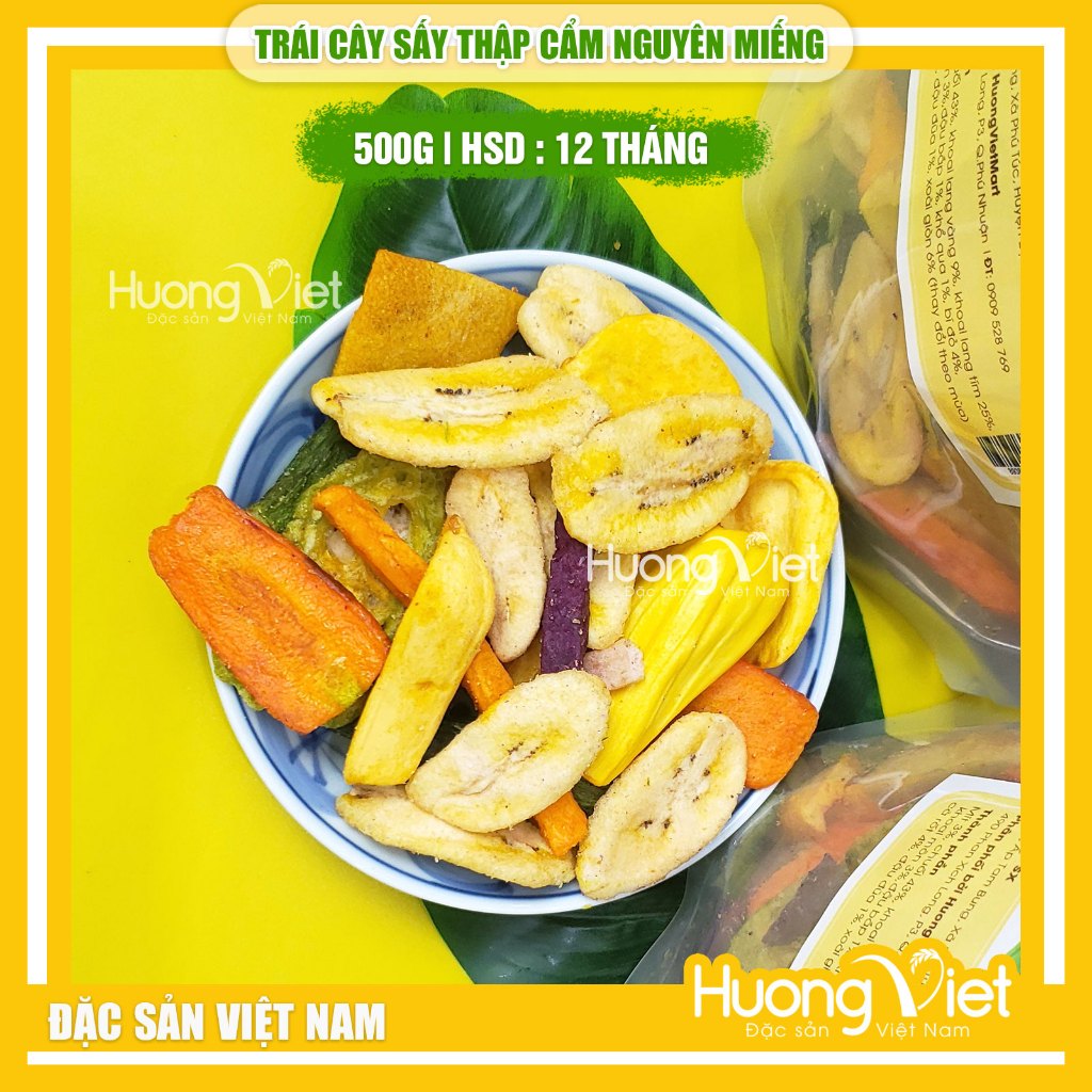 Trái cây sấy thập cẩm nguyên miếng túi zip date mới 500g, rau củ sấy hiệu THUẬN HƯƠNG, đồ ăn vặt Sài Gòn