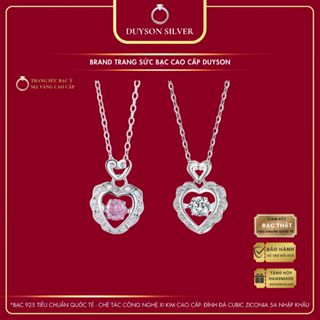Dây chuyền bạc Ý 925 trái tim đá hồng đá nhảy Dancing Stone, vòng cổ bạc nữ mạ vàng DUYSON SILVER