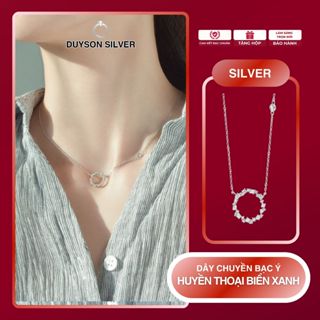 Dây chuyền bạc nữ Huyền thoại biển xanh DUYSON SILVER, vòng cổ bạc 925 mặt tròn đính đá DCKX24