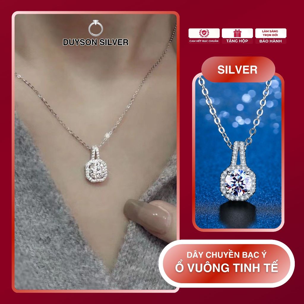 Dây chuyền bạc Ý 925 mạ vàng trắng mặt vuông đính đá DUYSON SILVER [HOT-5]