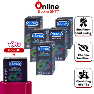  Combo 5 Hộp Bao Cao Su Durex Performa Bcs Siêu Mỏng & K.Dài..T.Gian Siêu Mỏng Size 52mm  Hộp 12C  