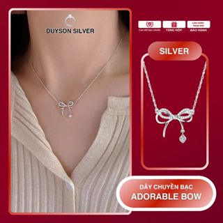 Dây chuyền bạc nữ Duyson Silver, vòng cổ bạc 925 đính đá hình nơ nữ tính Amelia Ribbon
