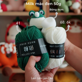 [Siêu rẻ] Len Milk Cotton Mác Đen 50g - sợi cotton mềm mịn, móc thú bông Amigurumi