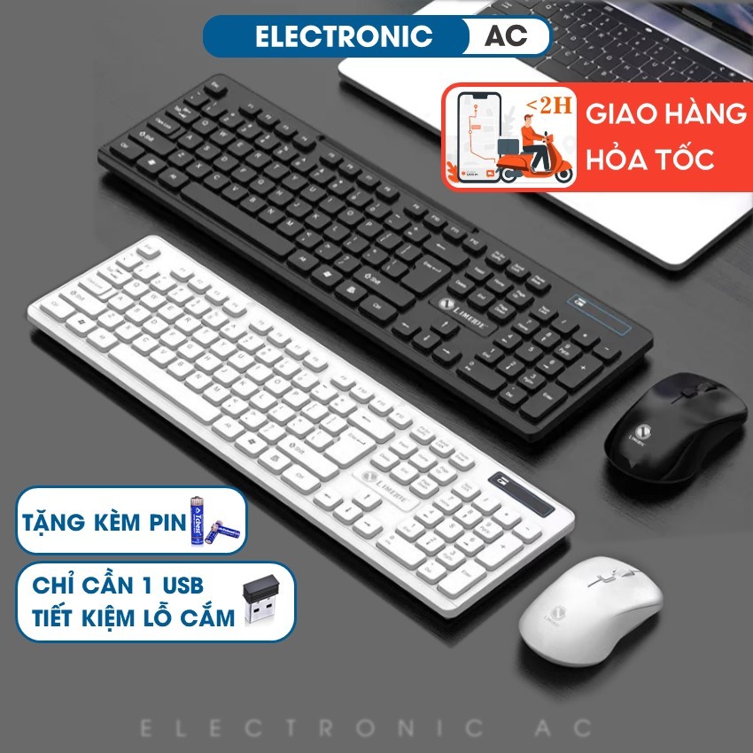 Bàn Phím Không Dây Kèm Chuột Máy Tính Combo USB Wireless 2.4Ghzz