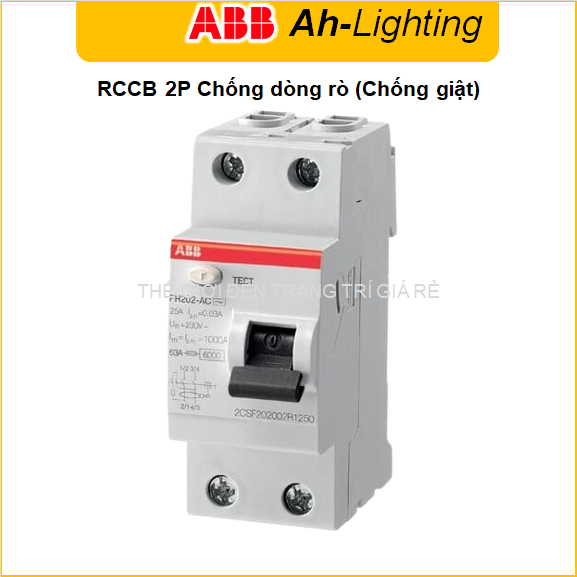 Áp tô mát Aptomat RCCB 1 pha 2P Cầu dao chống dòng rò 30mA 25A 40A 63A 80A 100A 125A FH202 ABB - Ah-