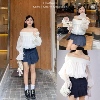   Breezy Belle Set  Set áo trễ vai tay xoè bồng phối quần váy jean xếp ly mùa thu lalacrush 