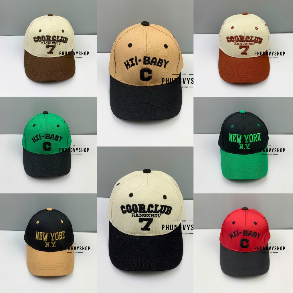 Bé 4-10 tuổi/ Mũ lưỡi trai bé trai gái trẻ em phungvyshop-  Nón /Kết trung Vá Phối 2 màu /