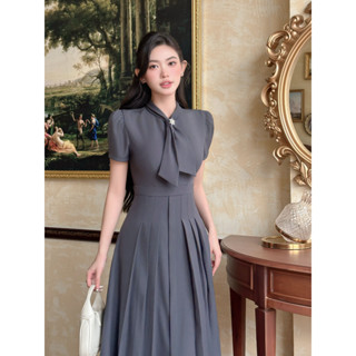  Váy Đầm Nữ Ghi Dáng Dài ELYSNIE Công Sở Thanh Lịch Xếp Li Lotus Dress  Tặng Kèm Hoa Đá  