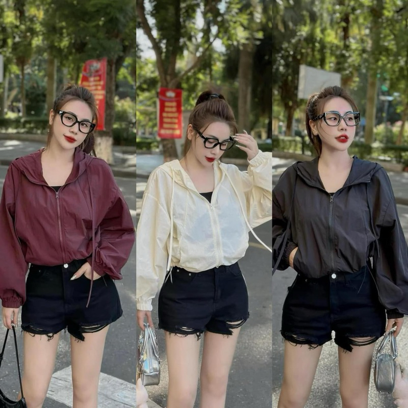 Áo Khoác Gió Nữ 2lớp CÓ MŨ From vừa có dây mũ