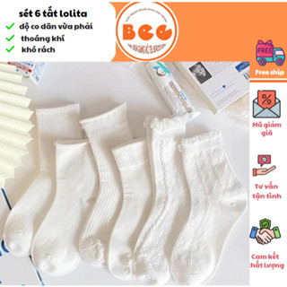 sét 6 Đôi Tất Nữ UNDERCOOL Dệt Kim Hoạ Tiết Gân Vintage Cổ Bèo dễ thương cho nữ