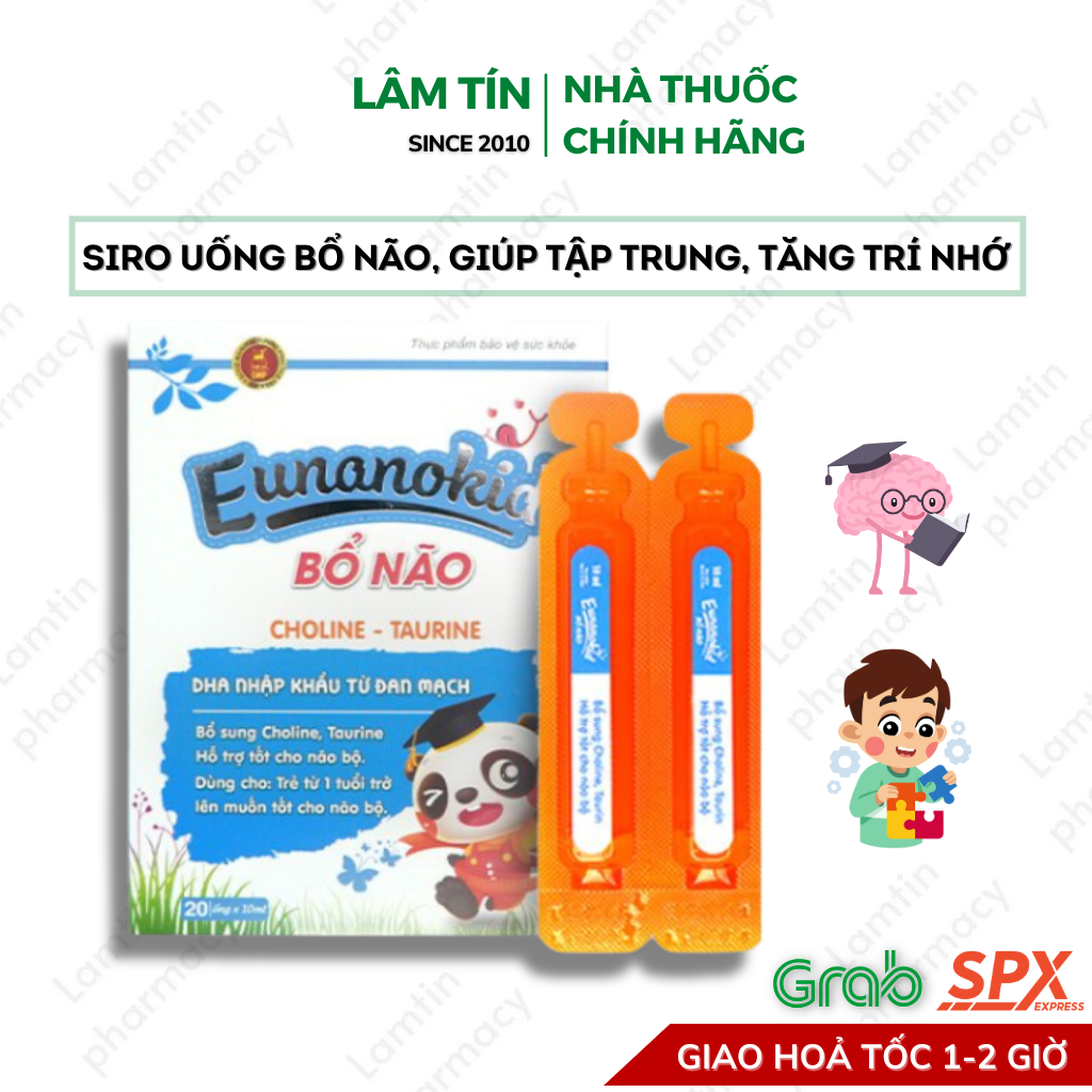 Eunanokid Siro ống uống bổ não  bổ sung DHA Choline và Taurine tăng giúp trẻ tập trung, ghi nhớ Hộp 