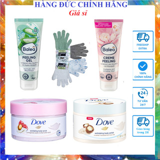 Kem Gel tẩy da chết Balea Creme Peeling 75ml,Kem tẩy tế bào chết,tẩy da chết Dove 225ml.Găng tay tẩy da chết
