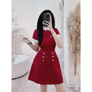 Đầm phối cổ nhấn khuy Roxie
