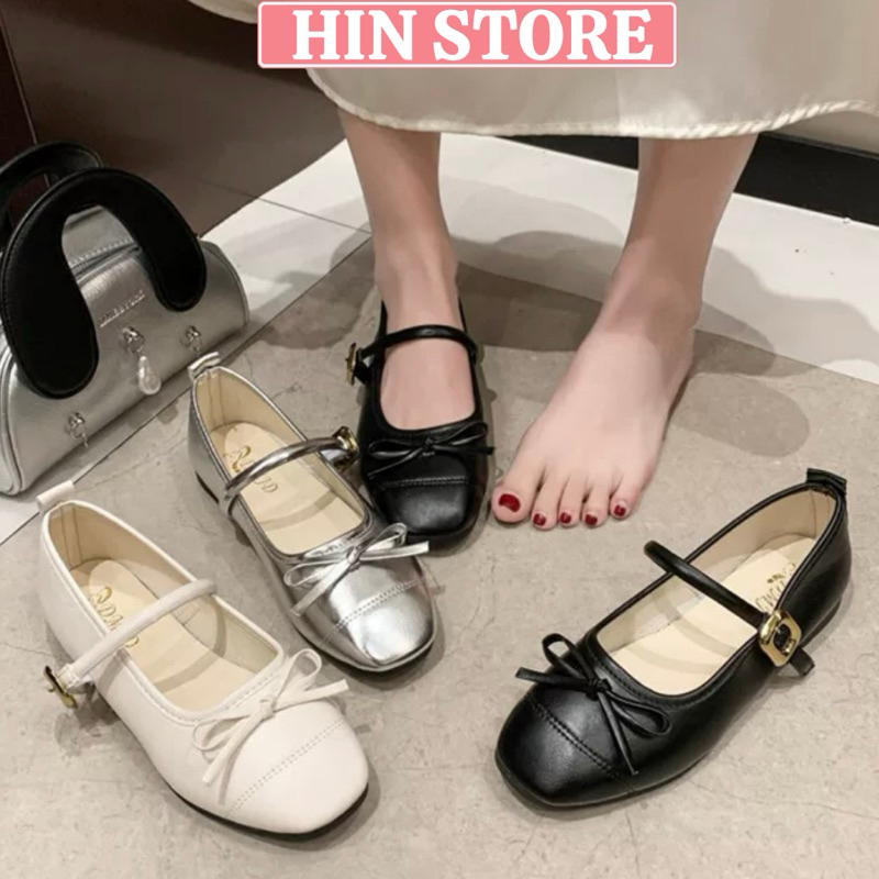 Giày búp bê nữ da mềm đính nơ quai dán mẫu mới hottrend, hài bệt nữ Hàn Quốc mũi vuông đi chơi, đi học sang chảnh MS14