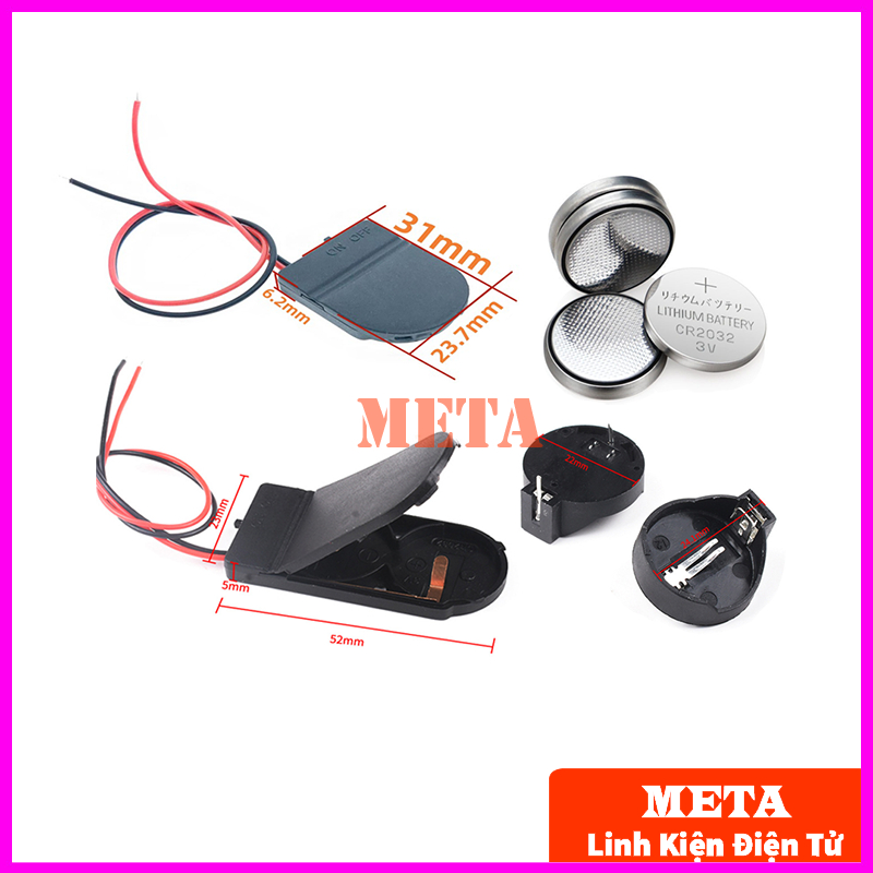 Đế Pin CR2032 chân cắm, Hộp Đế Pin CR2032 có nắp và công tắc ON/OFF - đế 1 pin 2032, đế 2 pin 2032