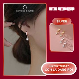 Khuyên tai bạc Ý 925 Duyson Silver vòng tròn đính charm cỏ 4 lá (Giá bán/1 đôi) [KVDDXK23]