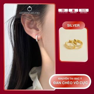 Khuyên tai bạc Ý 925 Duyson Silver vòng tròn đan đính đá (Giá bán/ 1 đôi) [KVDDXK22[