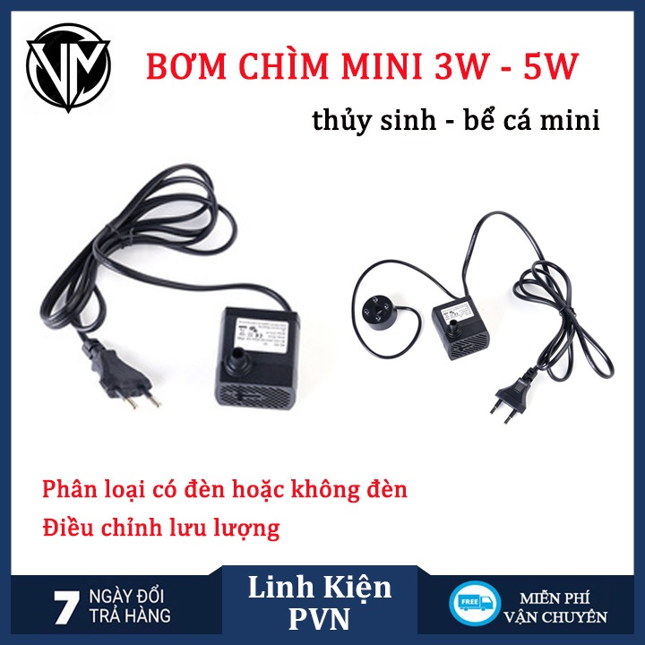 Máy bơm chìm mini 3W/5W cho bể cá , bể thủy sinh - Máy bơm nước chìm mini điện AC 220-240V
