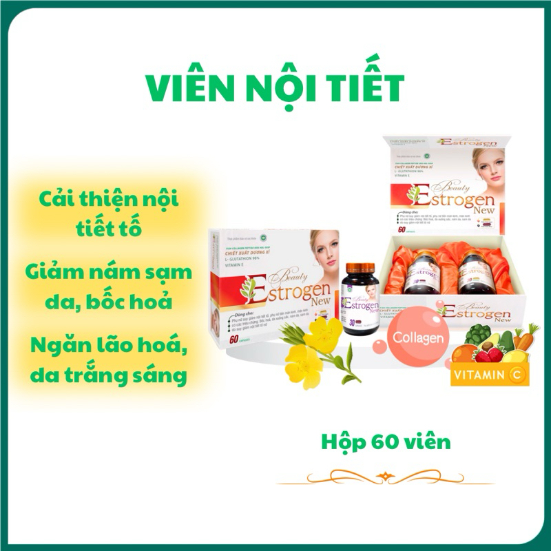 Viên uống nội tiết tố nữ Beauty Estrogen New hộp 60 viên giúp cải thiện nội tiết, làm đẹp da và ngăn