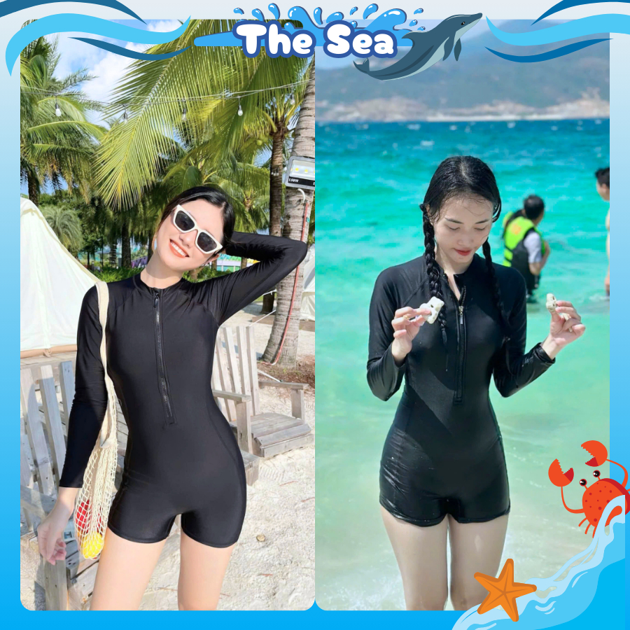 Đồ bơi nữ đi biển tôn dáng bikini liền thân quần đùi 1 mảnh kín đáo form short có khóa kéo tiện lợi The Sea 002 | BigBuy360 - bigbuy360.vn