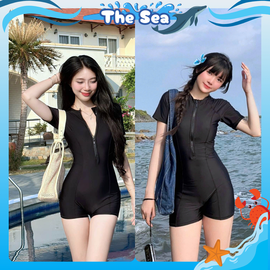 Đồ bơi nữ đi biển tôn dáng bikini liền thân quần đùi 1 mảnh kín đáo form short có khóa kéo tiện lợi The Sea 002 | BigBuy360 - bigbuy360.vn