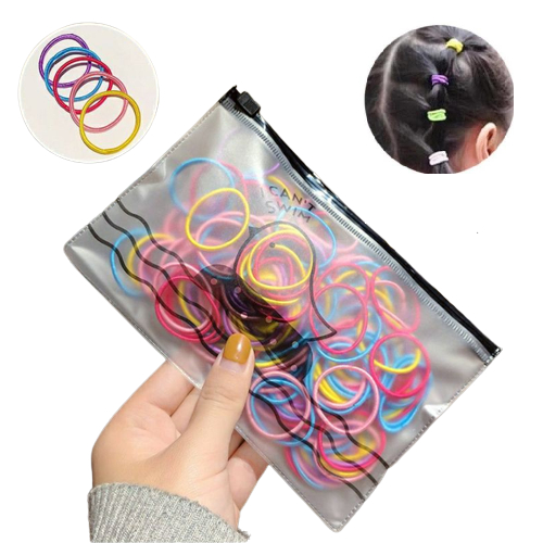 Set 100 Dây Cột Tóc Mini Sắc Màu Cho Bé Kèm Túi Zip Xinh Xẻo