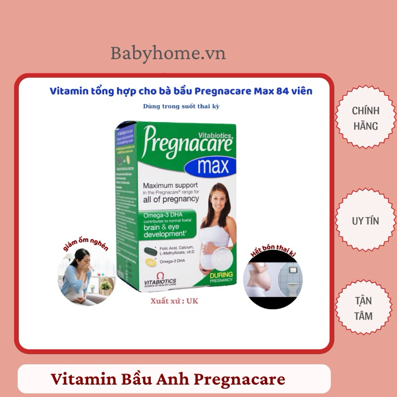Vitamin tổng hợp bầu Pregnacare Max 84 viên bổ sung vitamin và khoáng chất thiết yếu giúp mẹ khỏe, bé thông minh