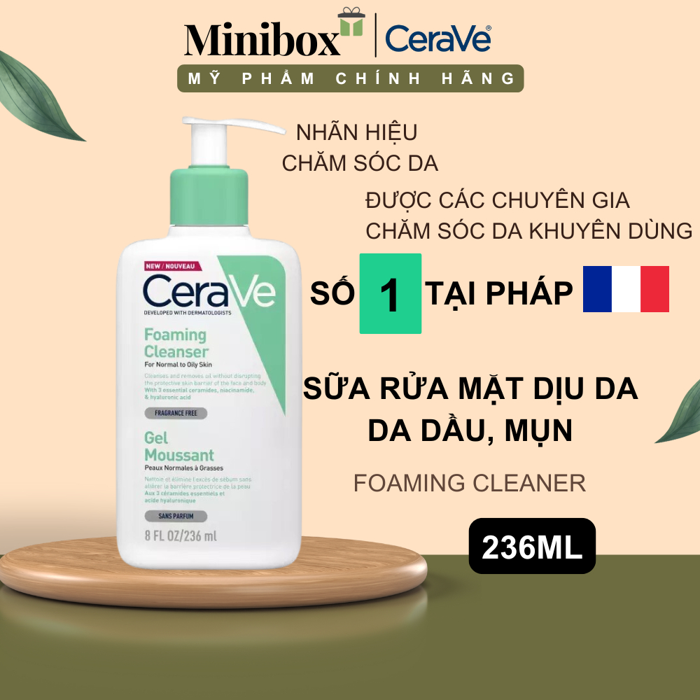[CHÍNH HÃNG] Sữa rửa mặt dịu da CeraVe Foaming Cleanser dành cho da dầu, da mụn 236ML | Minibox